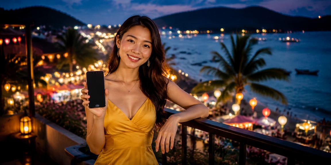 Người dùng Phú Quốc mở app cá cược 1461 tại chợ đêm trên điện thoại